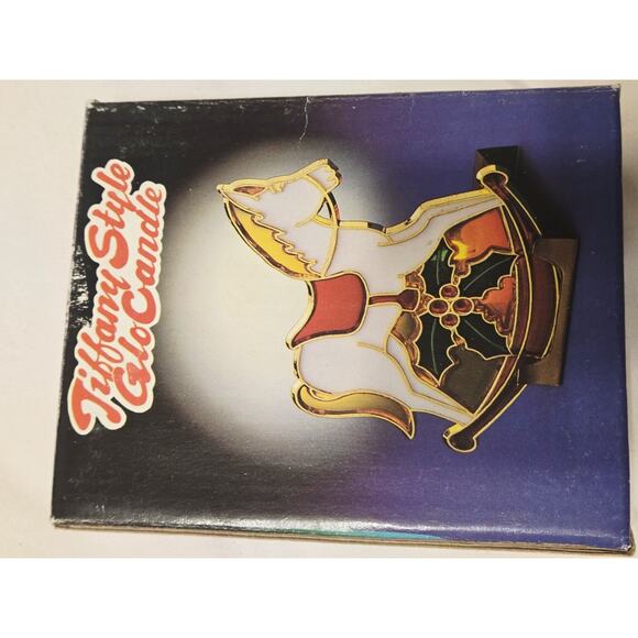 Tiffany Style Stained Glass Glo Candle, Stand & Box * 13 cm XMAS ROCKING HORSE * - Picture 6 of 7